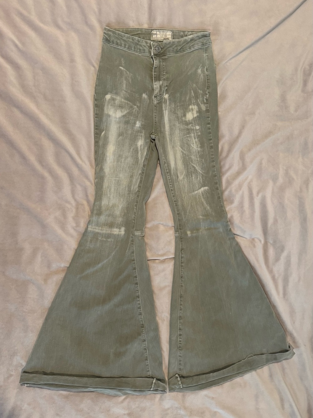 Free People Olive Green Distressed Flare Jeans